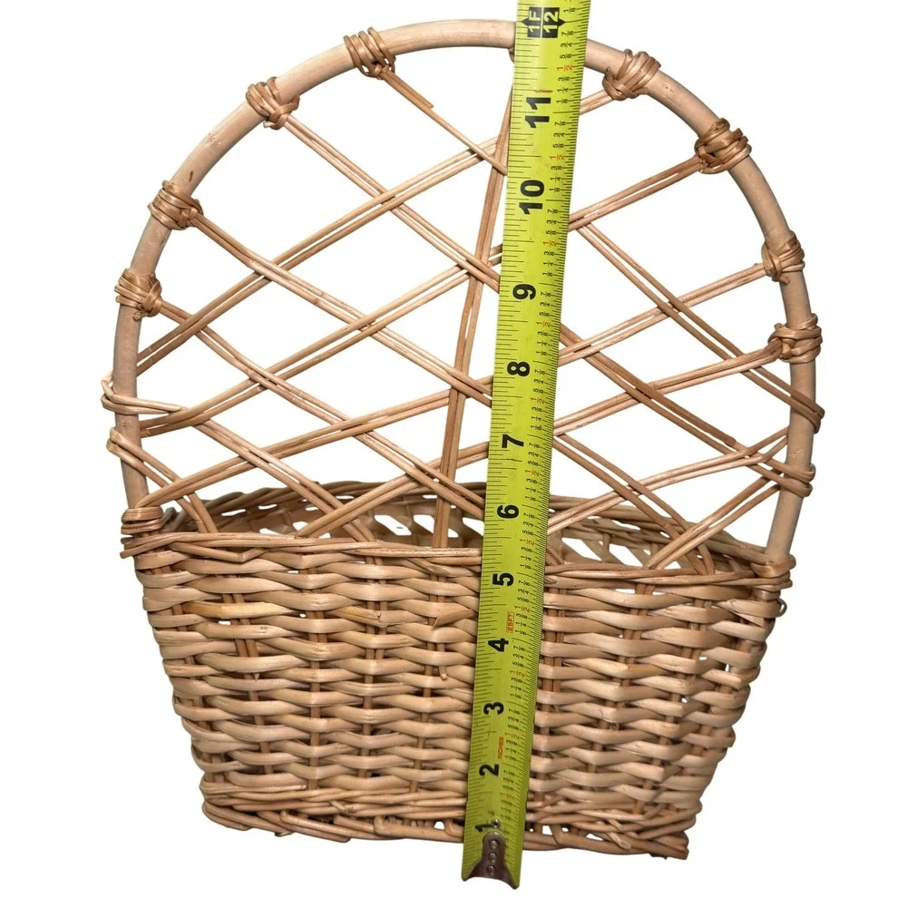 Vintage Boho Wicker Wall Hanging Basket Natural Rattan Pocket Planter Storage